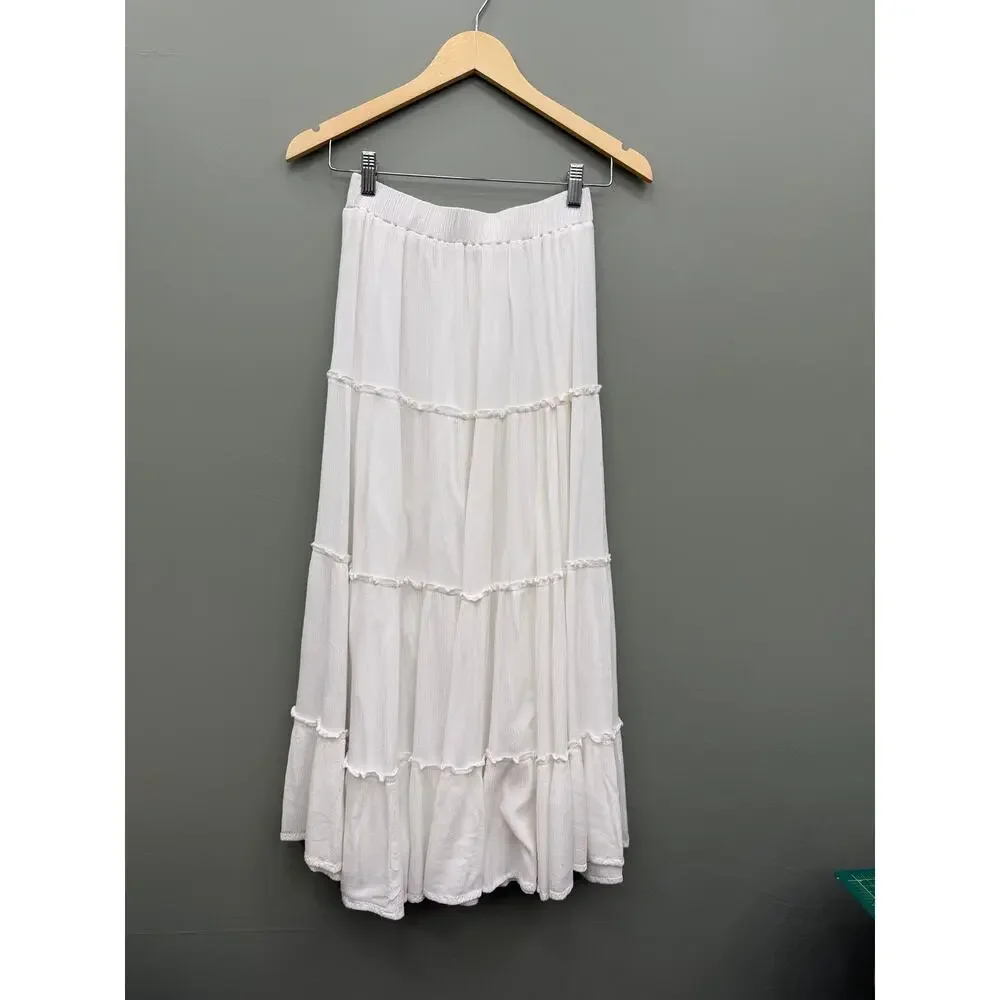 Princess Polly White Tiered Maxi Skirt Boho Cottagecore Size 6 - Picture 2 of 8